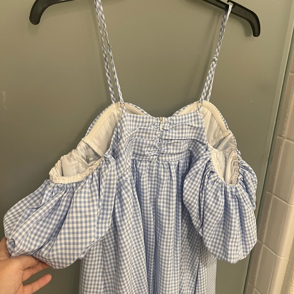 NWT blue gingham puff sleeve Offshoulder midi dress - Picture 8 of 9